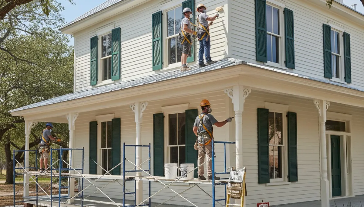 San Antonio, TX painting contractor at work on a residential exterior paint project